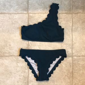 Cupshe Dark Teal Scalloped Edge 1-Shoulder Bikini